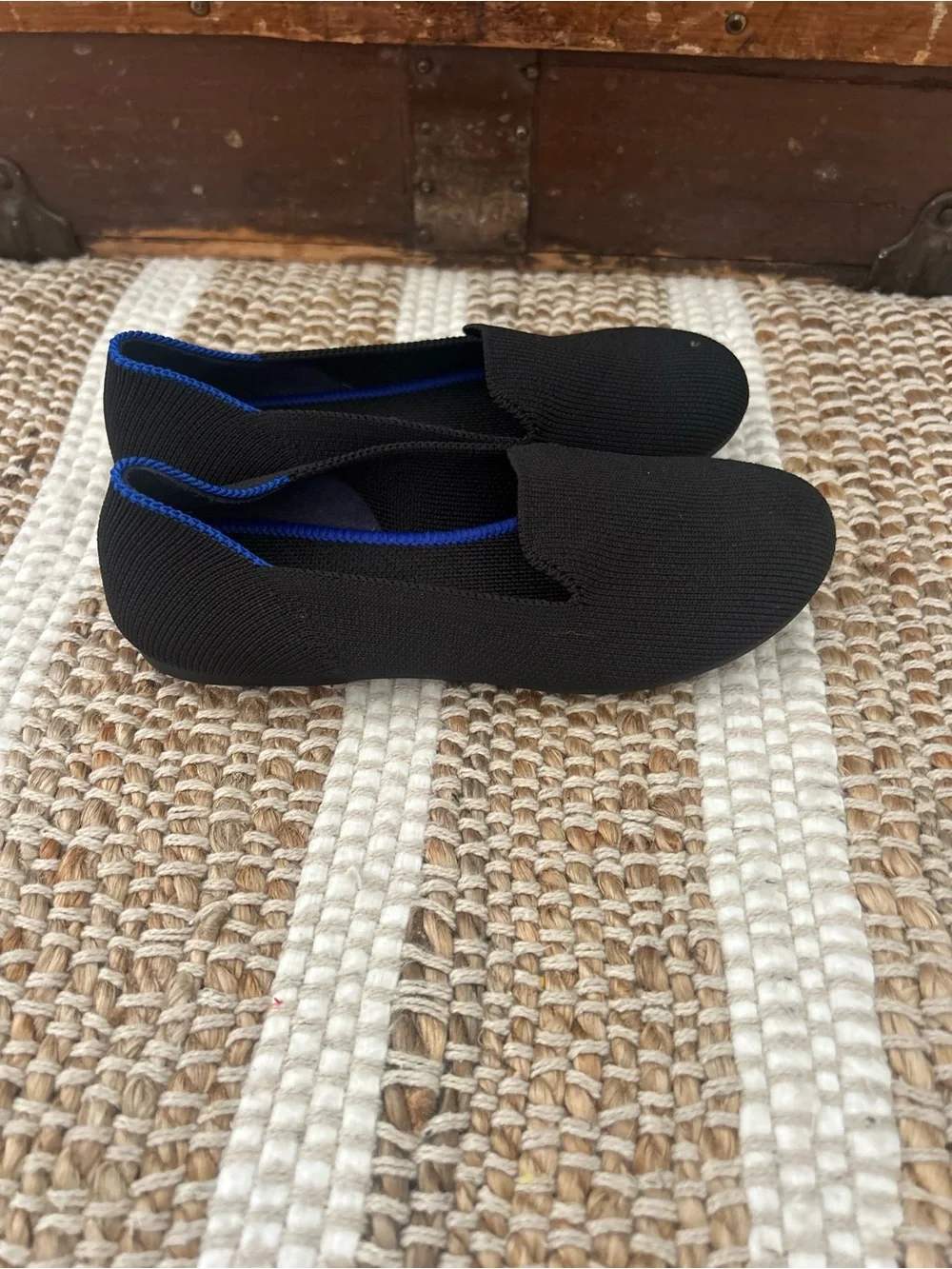 Rothy's Kids Black Slip-On Shoes with Blue Trim